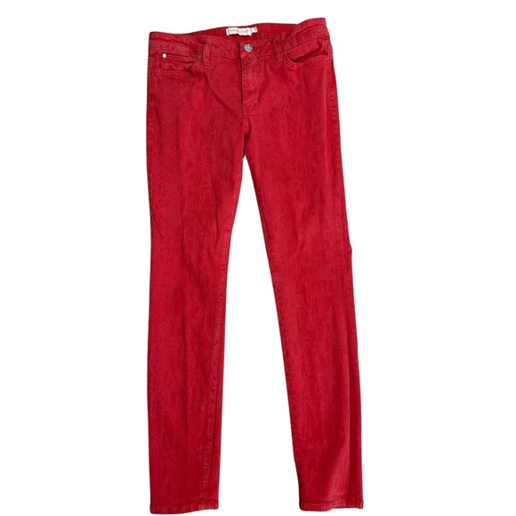 Tory Burch Skinny Pants Orange With Subtle Design SZ 4 Designer 1% Lycra Casual - Picture 1 of 9
